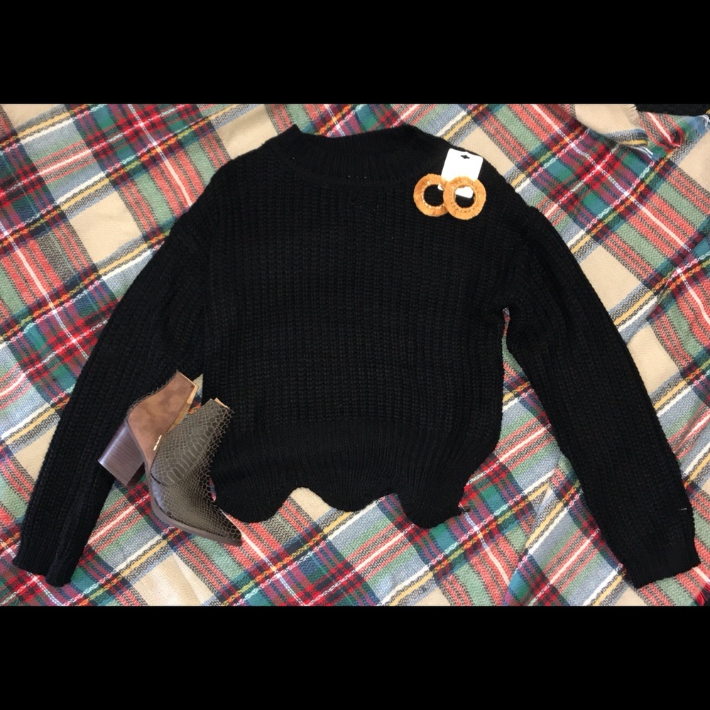 Scalloped Black Knit Sweater